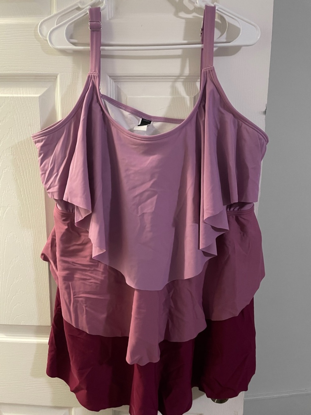 BloomChic Layered Ruffle Tankini in Light Pink and Berry